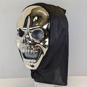 🎃 Halloween Hooded Skull Mask Silver Black